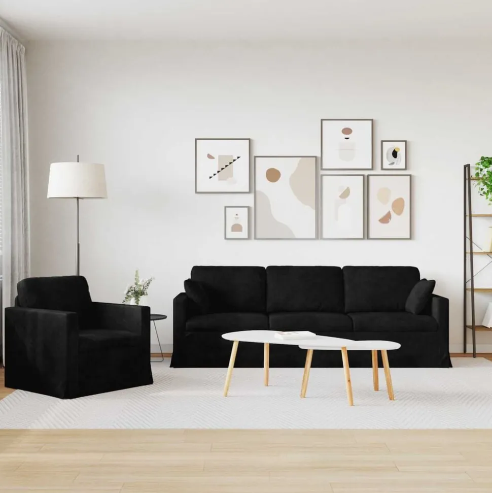 vidaXL Bankstel 2 pcs Zwart 228 x 78 x 80 cm Fluweel