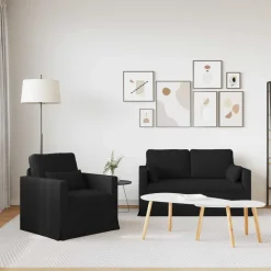 vidaXL Bankstel 2 pcs Zwart 139 x 78 x 80 cm Stof
