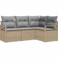 vidaXL Bankstel met kussen 4 pcs Beige en Licht Grijs poly rattan