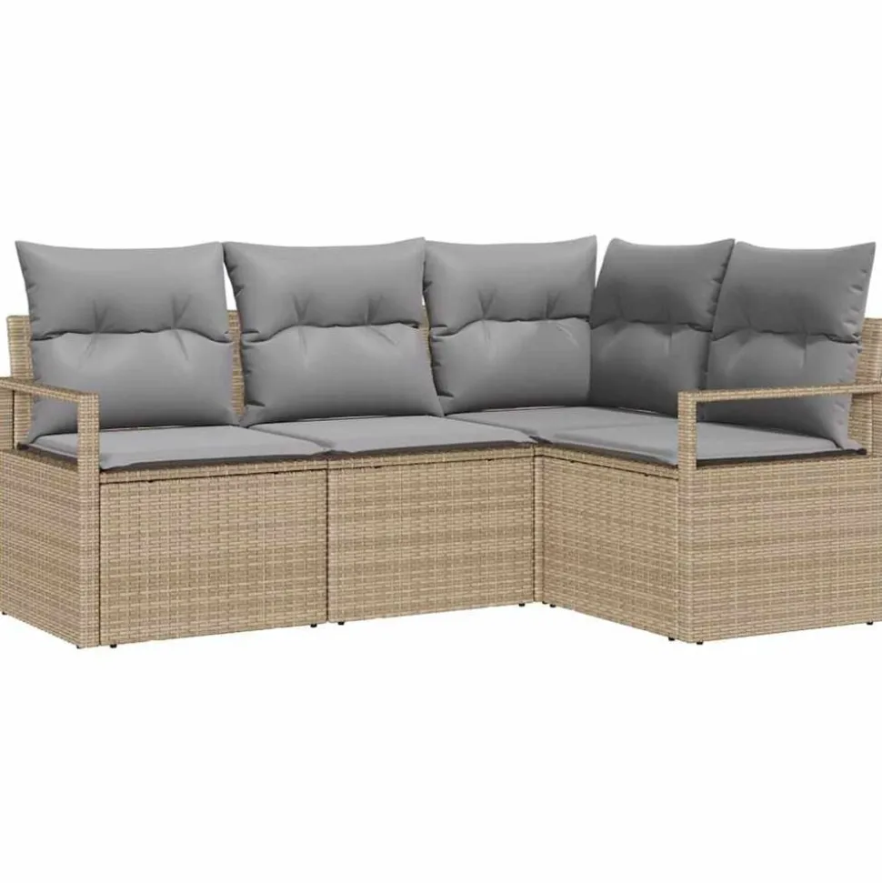 vidaXL Bankstel met kussen 4 pcs Beige en Licht Grijs poly rattan