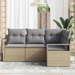 vidaXL Bankstel met kussen 4 pcs Beige en Licht Grijs poly rattan
