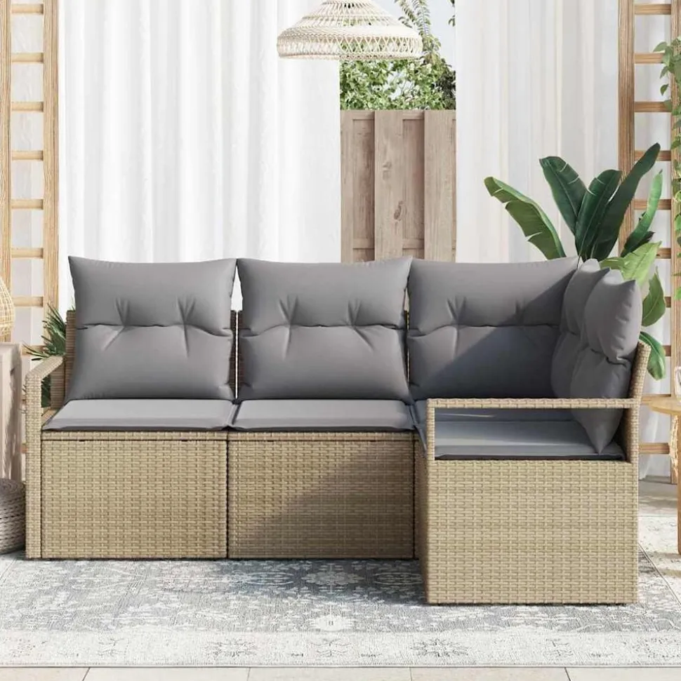 vidaXL Bankstel met kussen 4 pcs Beige en Licht Grijs poly rattan