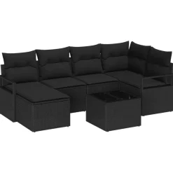vidaXL Bankstel met kussen met opslag 7 pcs Zwart poly rattan