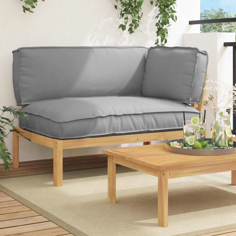 vidaXL Bankstel met kussen Grijs 133 x 92 x 69 cm Massief Acaciahout