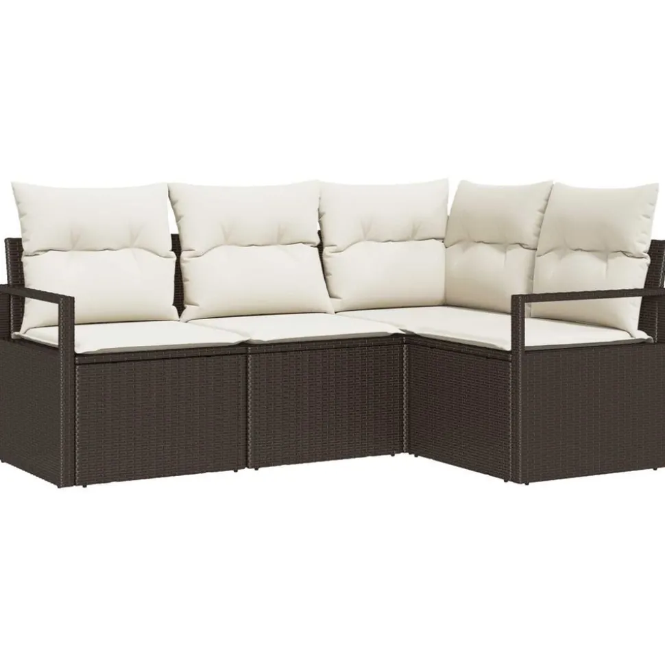 vidaXL Bankstel met kussen met opslag 4 pcs Bruin en Crème poly rattan