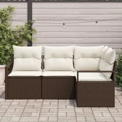 vidaXL Bankstel met kussen met opslag 4 pcs Bruin en Crème poly rattan