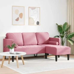 vidaXL Bankstel met kussen Roze Polyester