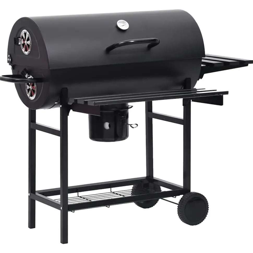 vidaXL Barbecuevat met wielen en schappen 115x85x95 cm staal zwart