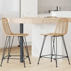 vidaXL Barkruk 2 pcs Naturel 44,5 x 54,5 x 97,5 cm Riet en IJzer