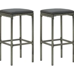 vidaXL Barkrukken met kussens 2 st poly rattan grijs