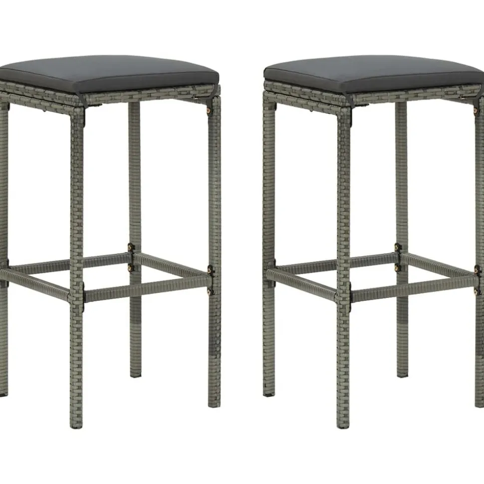 vidaXL Barkrukken met kussens 2 st poly rattan grijs