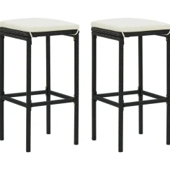 vidaXL Barkrukken met kussens 2 st poly rattan zwart