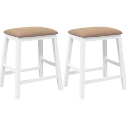 vidaXL Barstoelen met kussens 2 st massief hout rubber wit