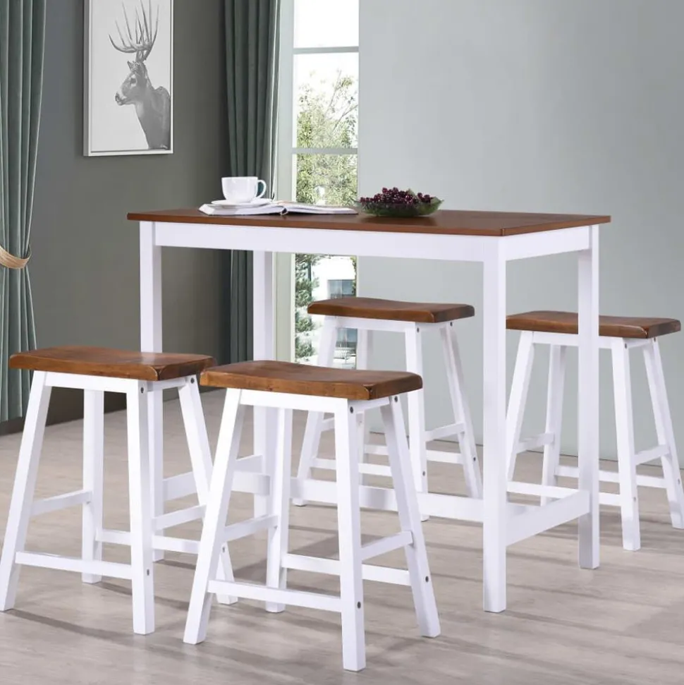 vidaXL Bartafel- en krukkenset massief hout 5-delig
