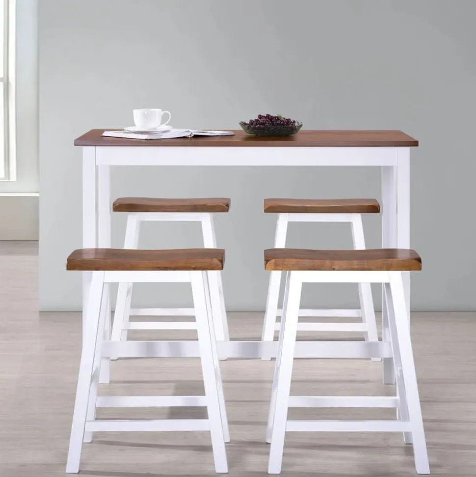 vidaXL Bartafel- en krukkenset massief hout 5-delig