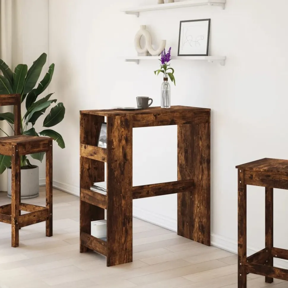 vidaXL Bartafel met rekken 90x40x103,5 cm bewerkt hout gerookt eiken