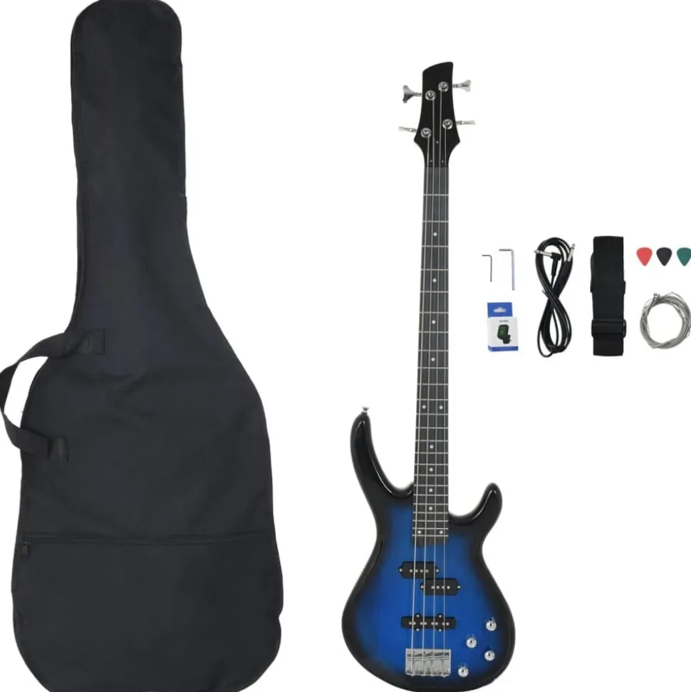 vidaXL Basgitaar voor beginners elektrisch met tas 4/4 46" blauw zwart