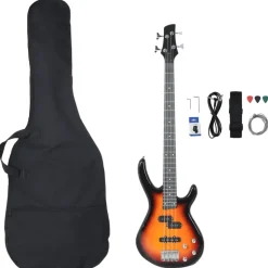 vidaXL Basgitaar voor beginners elektrisch met tas 4/4 46" bruin zwart