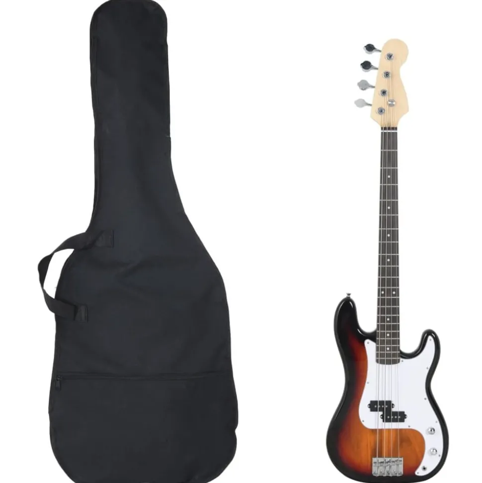 vidaXL Basgitaar voor beginners elektrisch met tas 4/4 46" bruin wit