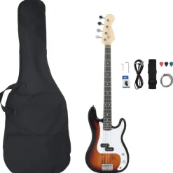 vidaXL Basgitaar voor beginners elektrisch met tas 4/4 46" bruin wit