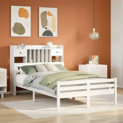 vidaXL Bed met boekenkast zonder matras grenenhout wit 135x190 cm