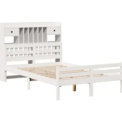 vidaXL Bed met boekenkast zonder matras grenenhout wit 135x190 cm