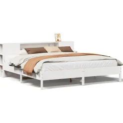 vidaXL Bed met boekenkast zonder matras grenenhout wit 200x200 cm