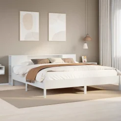 vidaXL Bed met boekenkast zonder matras grenenhout wit 200x200 cm