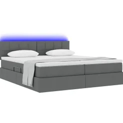 vidaXL Bed met LED-striplichten Donkergrijs 180 x 200 cm Stof