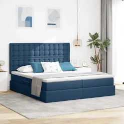 vidaXL Bed met LED-striplichten met hoofdeinde Blauw 180 x 200 cm Stof