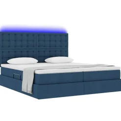 vidaXL Bed met LED-striplichten met hoofdeinde Blauw 180 x 200 cm Stof