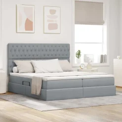 vidaXL Bed met LED-stripverlichting Lichtgrijs 180 x 200 cm Stof