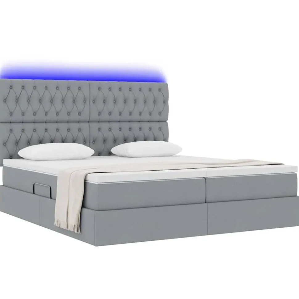 vidaXL Bed met LED-stripverlichting Lichtgrijs 180 x 200 cm Stof