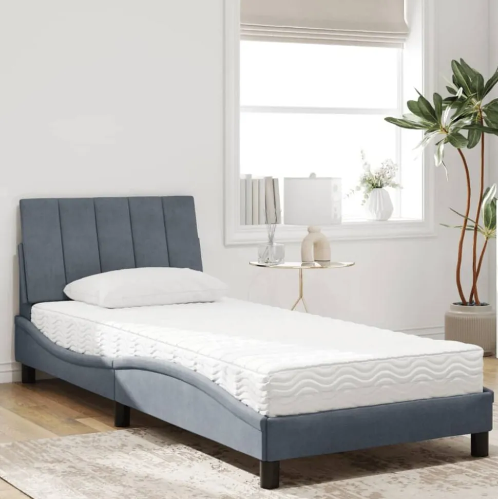vidaXL Bed met matras "Hanko" fluweel donkergrijs 80x200 cm