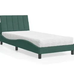 vidaXL Bed met matras "Hanko" fluweel donkergroen 80x200 cm
