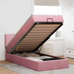 vidaXL Bed poef met matras en LED's 80x200 cm fluweel roze