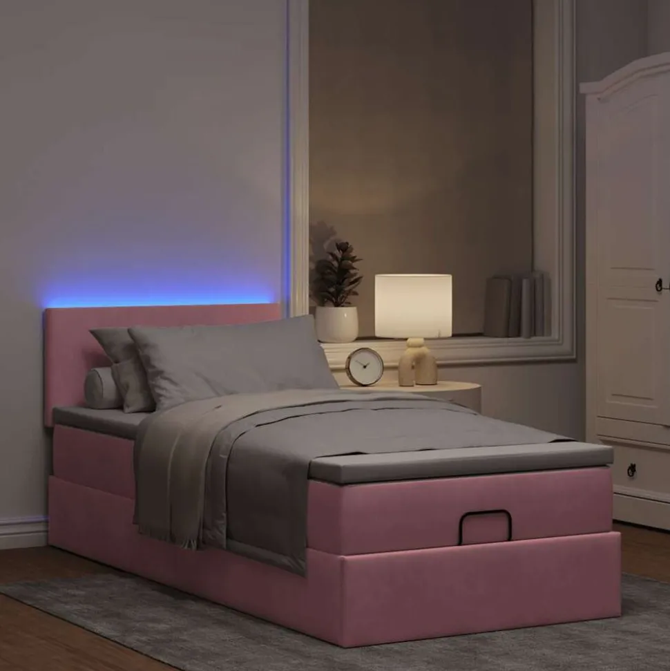 vidaXL Bed poef met matras en LED's 80x200 cm fluweel roze