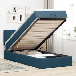 vidaXL Bed poef met matras en LED's 80x200 cm fluweel donkerblauw