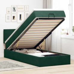 vidaXL Bed poef met matras en LED's 80x200cm fluweel donkergroen