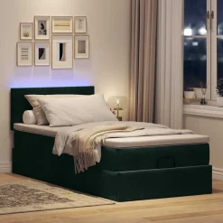 vidaXL Bed poef met matras en LED's 80x200cm fluweel donkergroen