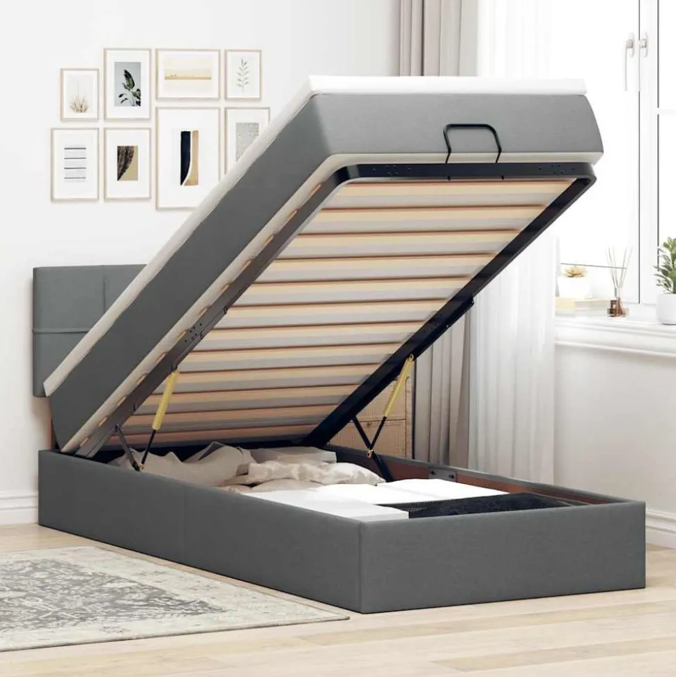 vidaXL Bed poef met matras en LED's stof 80x200 cm donkergrijs