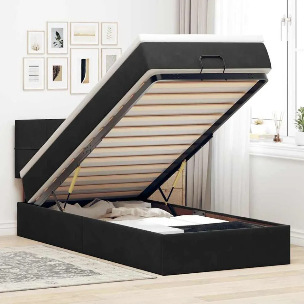 vidaXL Bed poef met matras en LED's 80x200 cm fluweel zwart