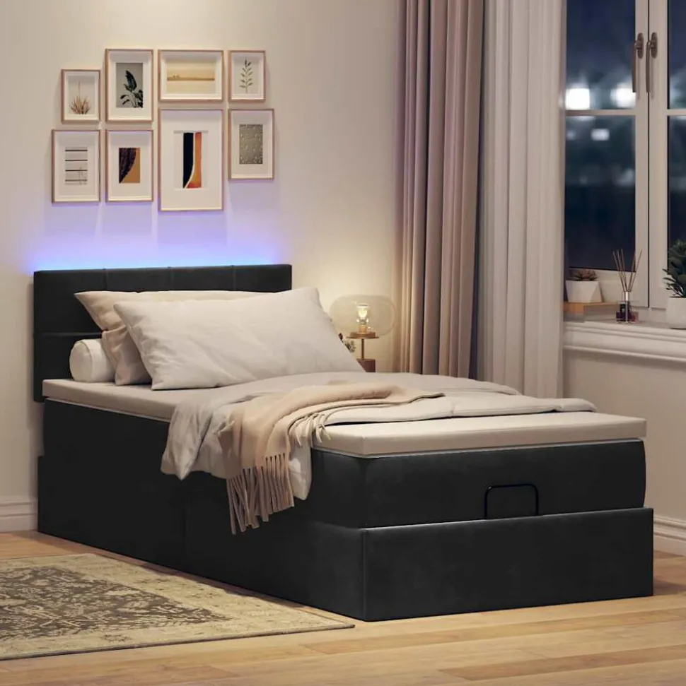 vidaXL Bed poef met matras en LED's 80x200 cm fluweel zwart