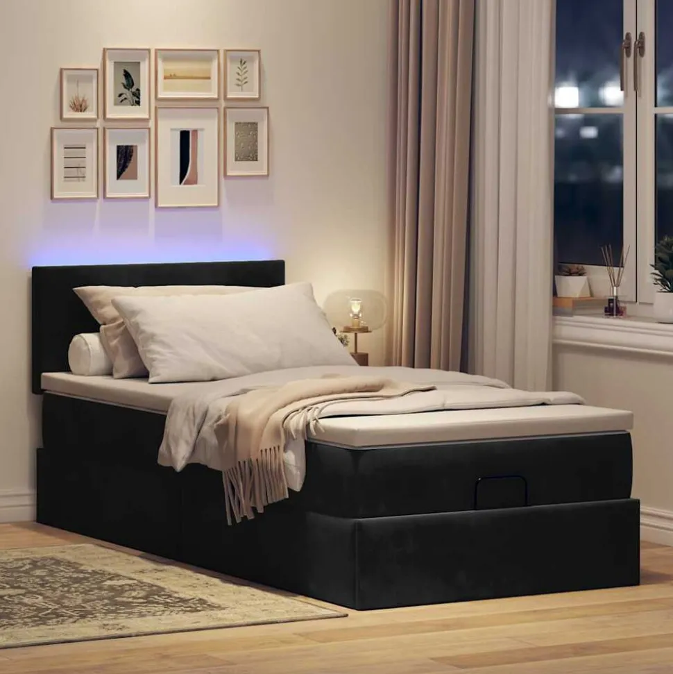vidaXL Bed poef met matras en LED's 80x200 cm fluweel zwart