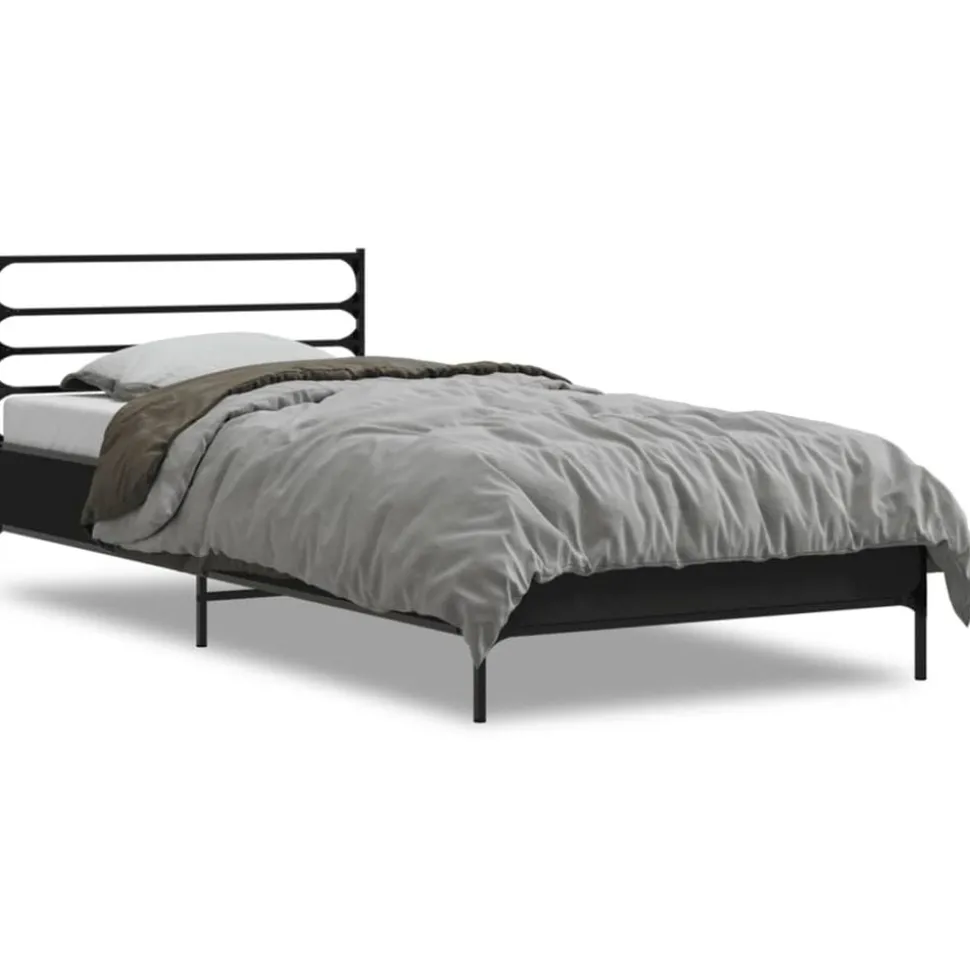 vidaXL Bedframe bewerkt hout en metaal zwart 90x200 cm