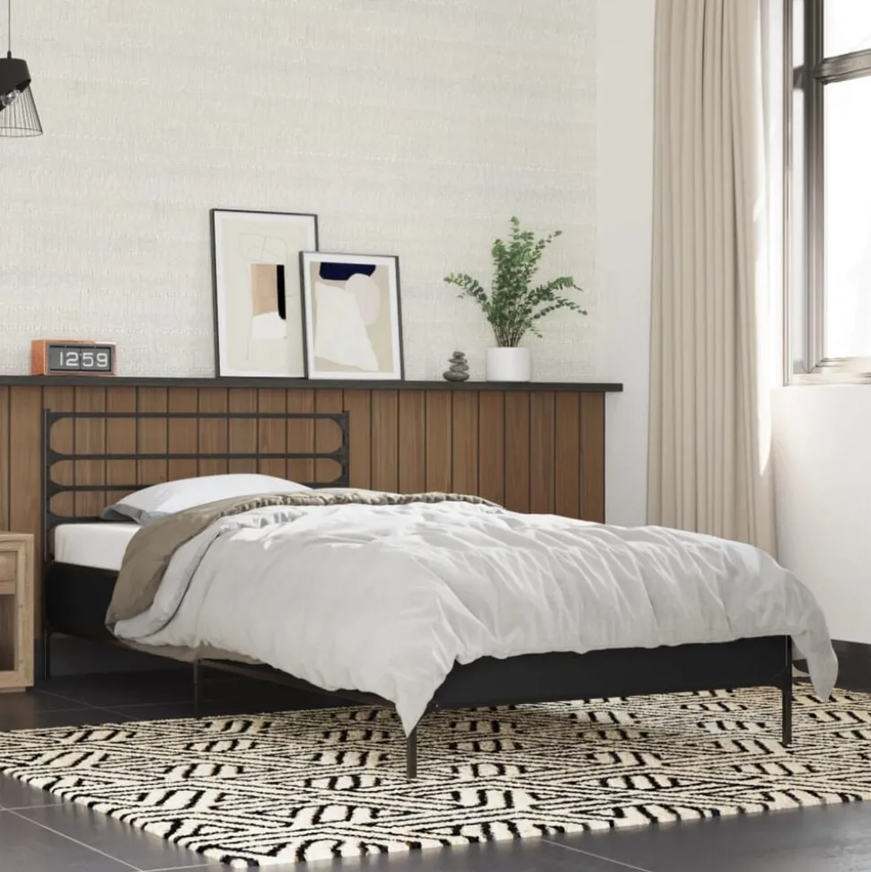 vidaXL Bedframe bewerkt hout en metaal zwart 90x200 cm