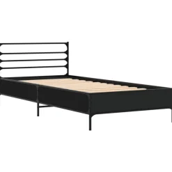 vidaXL Bedframe bewerkt hout en metaal zwart 90x200 cm
