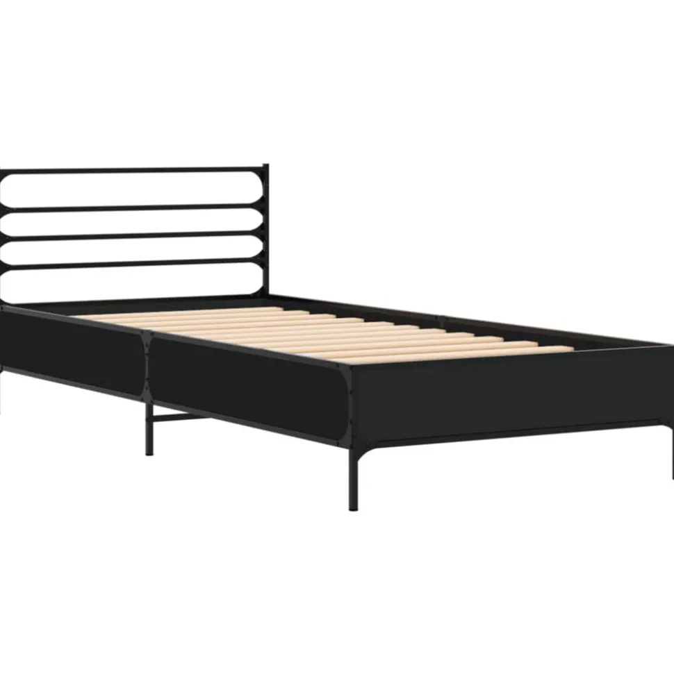 vidaXL Bedframe bewerkt hout en metaal zwart 90x200 cm