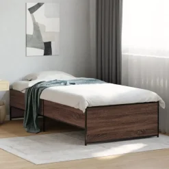 vidaXL Bedframe bewerkt hout en metaal bruin eikenkleurig 90x200 cm