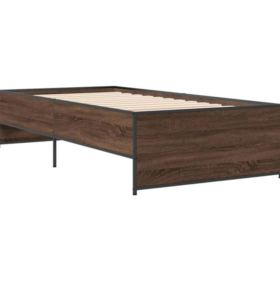 vidaXL Bedframe bewerkt hout en metaal bruin eikenkleurig 90x200 cm